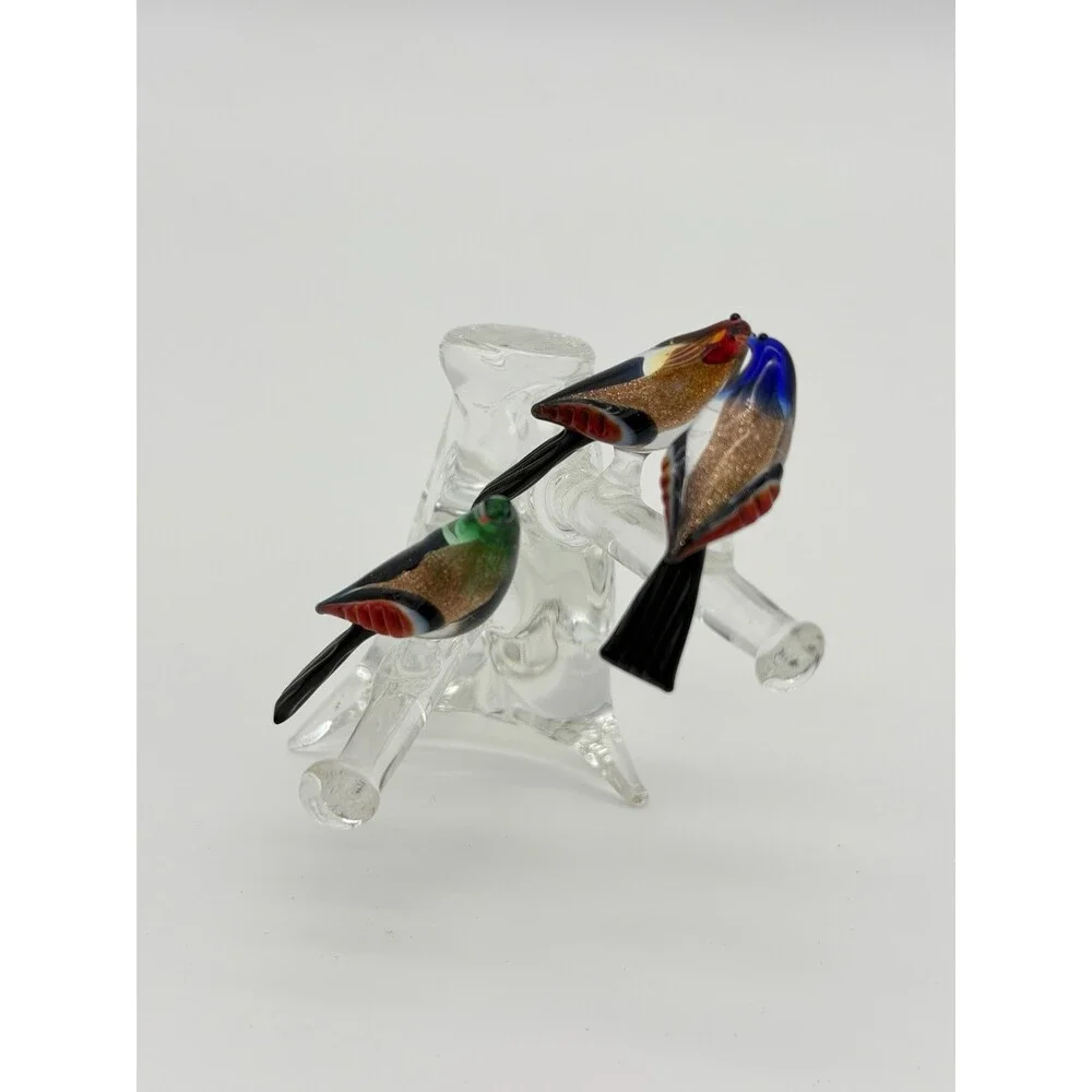 Vintage Murano Venice Italy Art Glass Birds On Branch Miniature Figurine